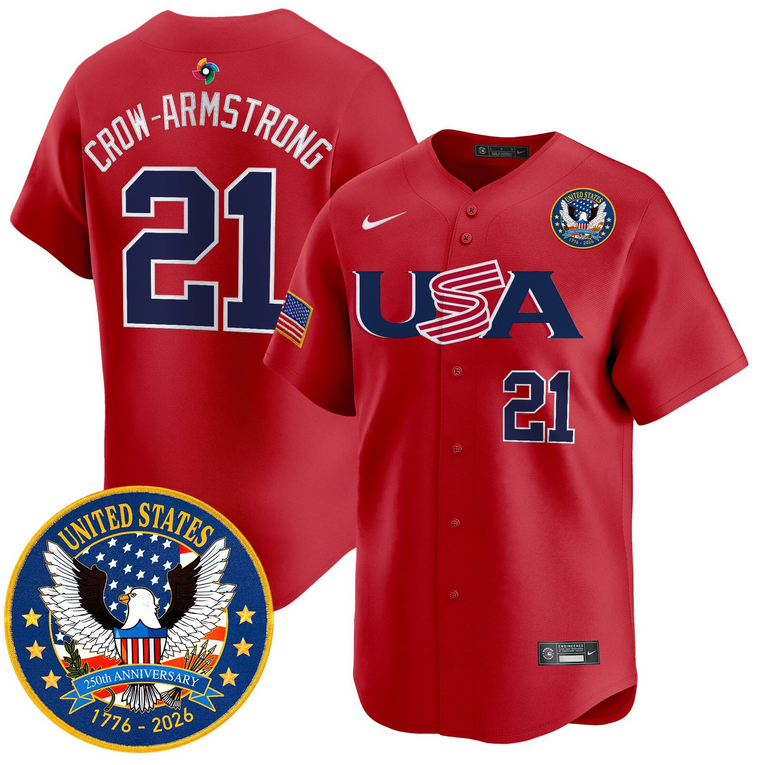 Men Team USA World Baseball Classic 250th Anniversary #21 Crow Armstrong red 2026 Roster Patch Vapor Jersey->los angeles dodgers->MLB Jersey